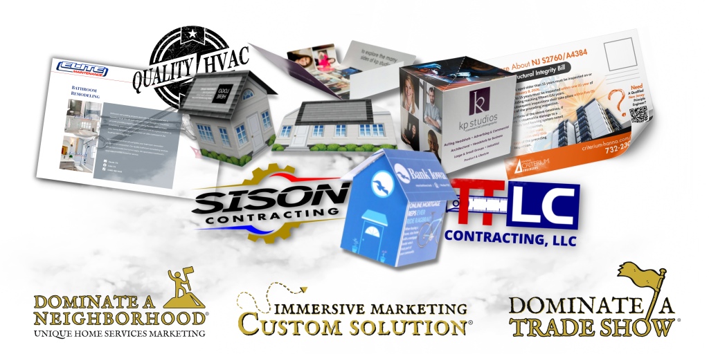 home services marketing solutions graphic showing past projects hvac logo contractor logos and more