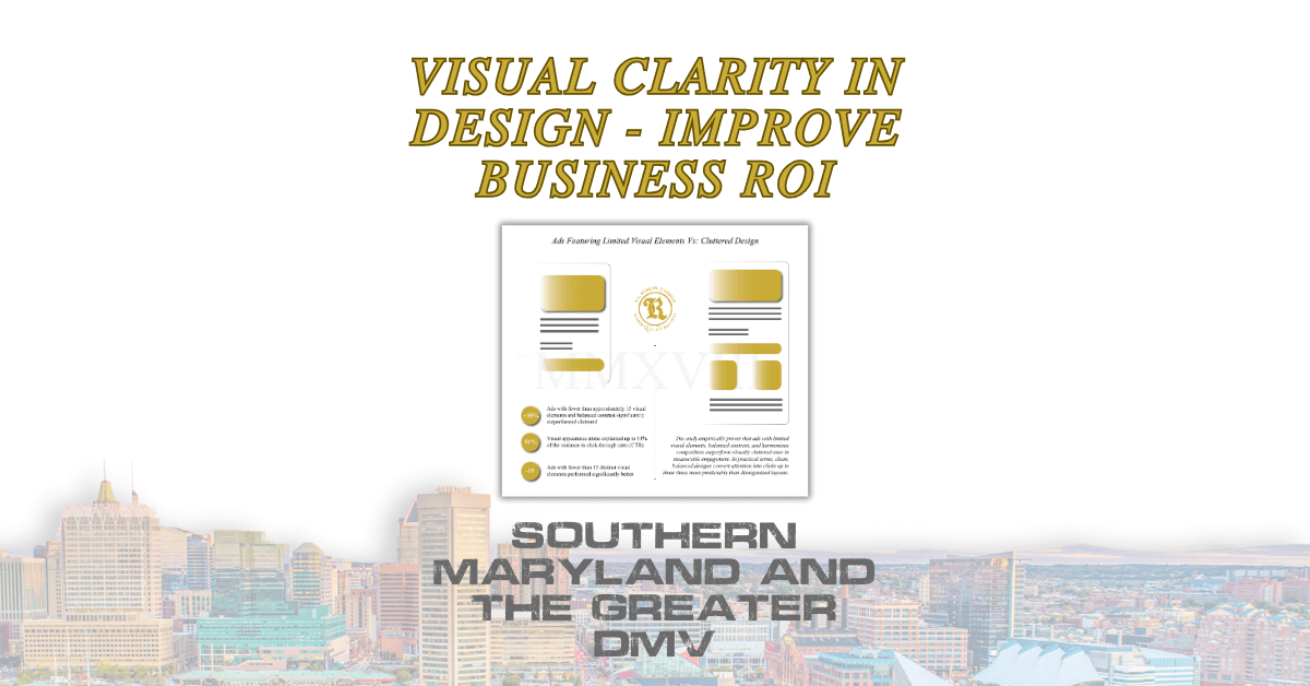 main post graphic infographic illustrating how visual clarity, color harmony, and balanced contrast improve ad performance and user engagement compared to cluttered designs
