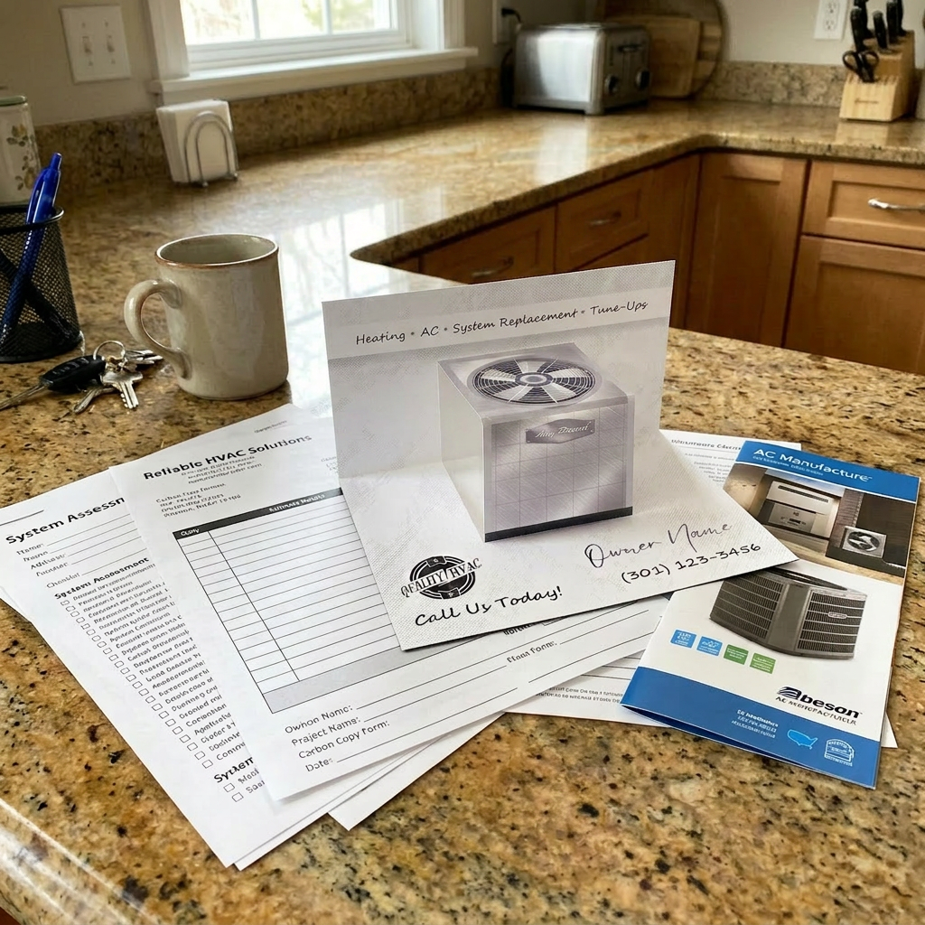 HVAC Post Estimate Closing Solution on Counter with Estimate