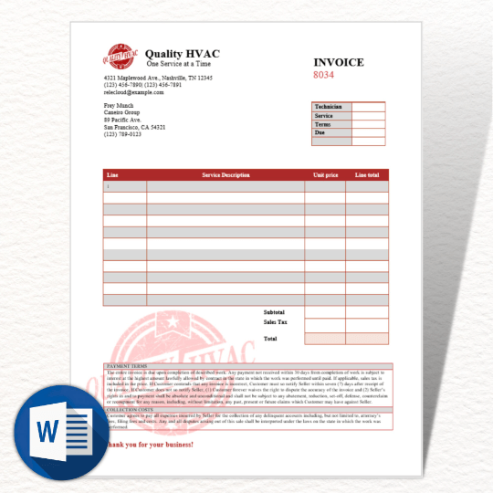 HVAC invoice template red